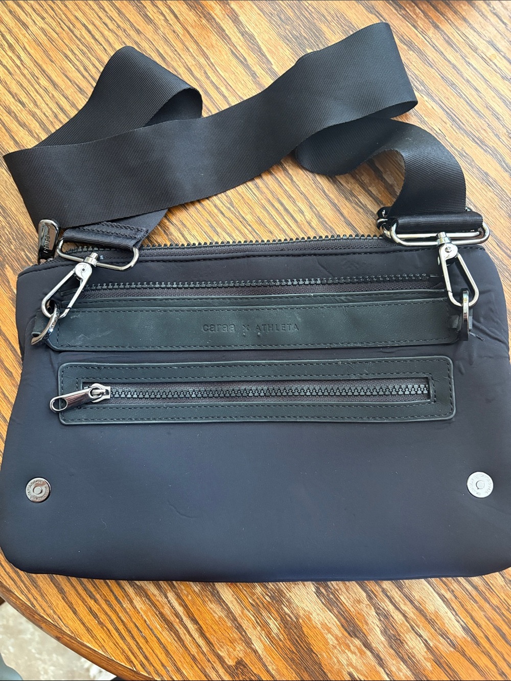 Athleta Black Nylon Mini Crossbody Bag with Leather Trim